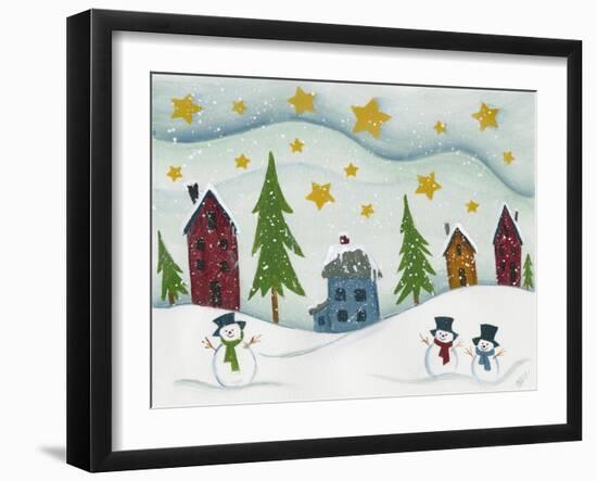 Snowmen in Town-Beverly Johnston-Framed Giclee Print