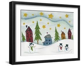 Snowmen in Town-Beverly Johnston-Framed Giclee Print