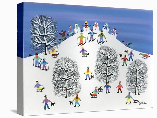 Snowmen on Pine Hill-Gordon Barker-Stretched Canvas