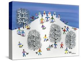 Snowmen on Pine Hill-Gordon Barker-Stretched Canvas