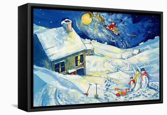 Snowmen Waving to Santa, 1995-David Cooke-Framed Stretched Canvas