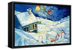 Snowmen Waving to Santa, 1995-David Cooke-Framed Stretched Canvas