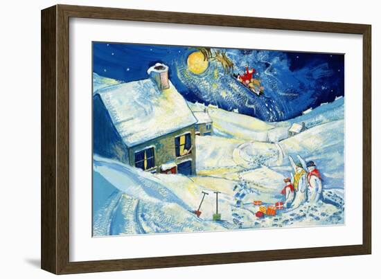 Snowmen Waving to Santa, 1995-David Cooke-Framed Giclee Print