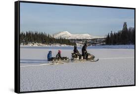 Snowmobile excursion on Lake Limingen Rorvik Norway Europe-ClickAlps-Framed Stretched Canvas