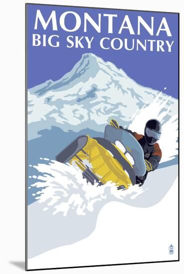 Snowmobile Scene - Montana Big Sky, c.2009-Lantern Press-Mounted Art Print