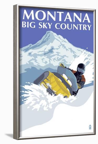 Snowmobile Scene - Montana Big Sky, c.2009-Lantern Press-Framed Art Print