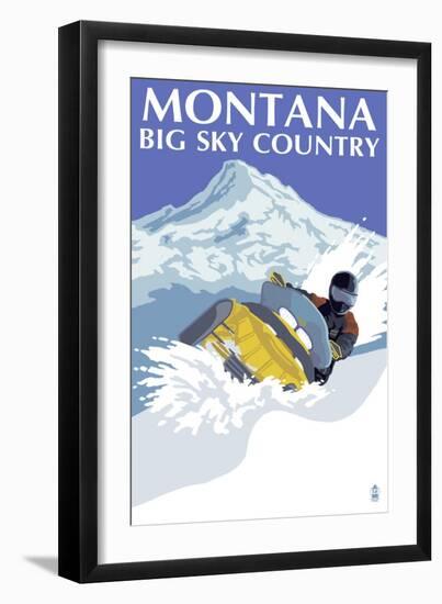 Snowmobile Scene - Montana Big Sky, c.2009-Lantern Press-Framed Art Print