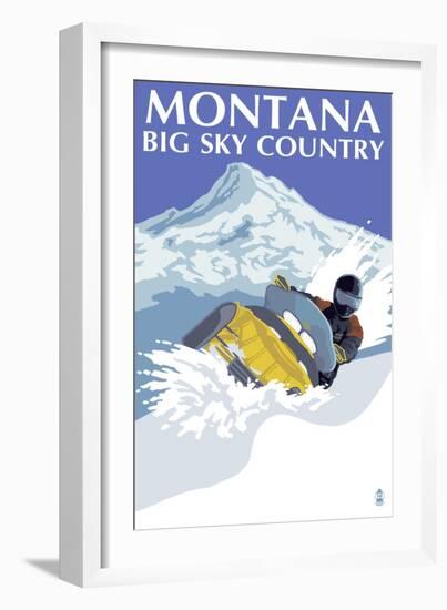 Snowmobile Scene - Montana Big Sky, c.2009-Lantern Press-Framed Art Print