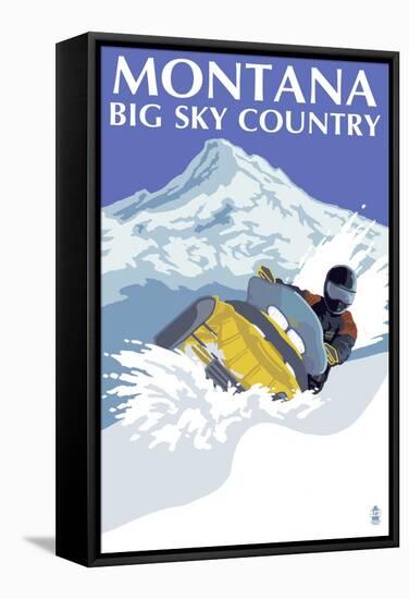 Snowmobile Scene - Montana Big Sky, c.2009-Lantern Press-Framed Stretched Canvas