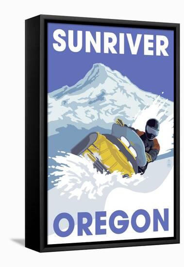 Snowmobile Scene - Sunriver, Oregon-Lantern Press-Framed Stretched Canvas