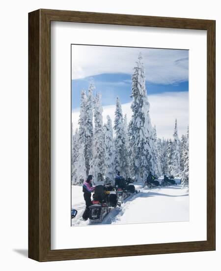 Snowmobilers in a Hoar Frosted Forest on Two Top Mountain, West Yellowstone, Montana, United States-Kimberly Walker-Framed Photographic Print