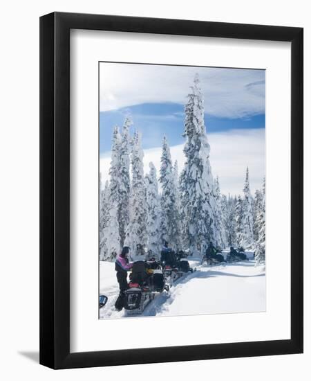 Snowmobilers in a Hoar Frosted Forest on Two Top Mountain, West Yellowstone, Montana, United States-Kimberly Walker-Framed Photographic Print