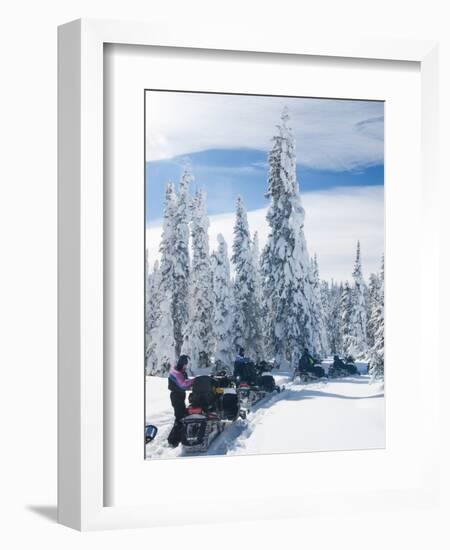 Snowmobilers in a Hoar Frosted Forest on Two Top Mountain, West Yellowstone, Montana, United States-Kimberly Walker-Framed Photographic Print