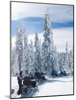 Snowmobilers in a Hoar Frosted Forest on Two Top Mountain, West Yellowstone, Montana, United States-Kimberly Walker-Mounted Photographic Print