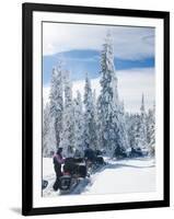 Snowmobilers in a Hoar Frosted Forest on Two Top Mountain, West Yellowstone, Montana, United States-Kimberly Walker-Framed Photographic Print