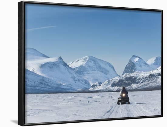 Snowmobiling in Kalix River Valley With Snow Covered Mountains, Kiruna Region, Arctic Sweden-Kim Walker-Framed Photographic Print