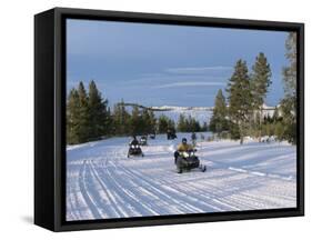 Snowmobiling in the Western Area of Yellowstone National Park, Montana, USA-Alison Wright-Framed Stretched Canvas
