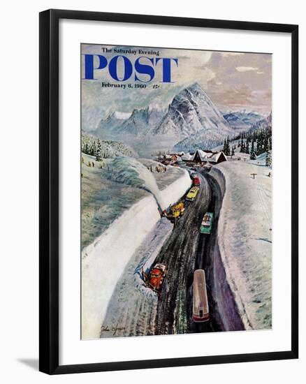"Snowplows at Snoqualmie Pass," Saturday Evening Post Cover, February 6, 1960-John Clymer-Framed Giclee Print