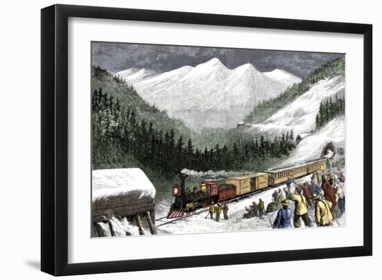 Snowsheds Protecting a Transcontinental Railroad Train in the Sierra Nevada Mountains-null-Framed Giclee Print