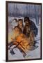 Snowshoe Traveler and His Arctic Dog-Team at a Campfire-null-Framed Giclee Print