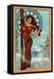 Snowshoe, West Virginia - Art Nouveau Skier-Lantern Press-Framed Stretched Canvas