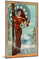 Snowshoe, West Virginia - Art Nouveau Skier-Lantern Press-Mounted Art Print