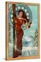 Snowshoe, West Virginia - Art Nouveau Skier-Lantern Press-Stretched Canvas