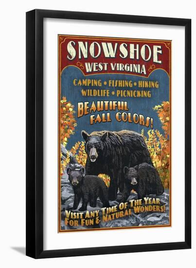 Snowshoe, West Virginia - Black Bear Vintage Sign-Lantern Press-Framed Art Print