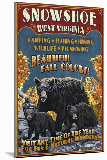 Snowshoe, West Virginia - Black Bear Vintage Sign-Lantern Press-Mounted Art Print