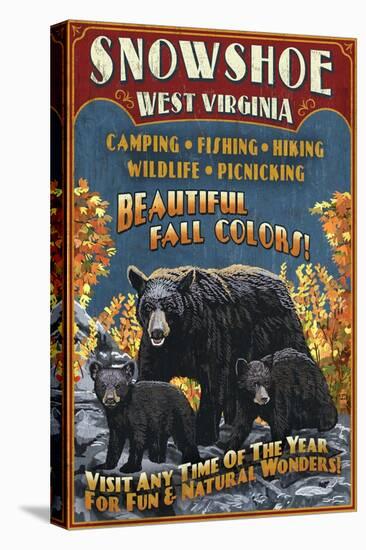 Snowshoe, West Virginia - Black Bear Vintage Sign-Lantern Press-Stretched Canvas