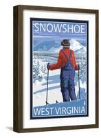 Snowshoe, West Virginia - Skier Admiring View-Lantern Press-Framed Art Print
