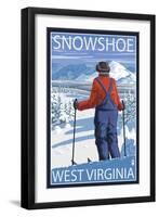 Snowshoe, West Virginia - Skier Admiring View-Lantern Press-Framed Art Print