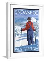 Snowshoe, West Virginia - Skier Admiring View-Lantern Press-Framed Art Print