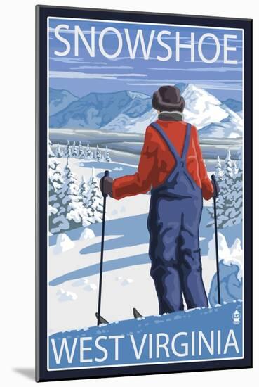 Snowshoe, West Virginia - Skier Admiring View-Lantern Press-Mounted Art Print