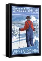 Snowshoe, West Virginia - Skier Admiring View-Lantern Press-Framed Stretched Canvas