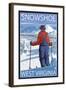 Snowshoe, West Virginia - Skier Admiring View-Lantern Press-Framed Art Print