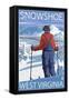 Snowshoe, West Virginia - Skier Admiring View-Lantern Press-Framed Stretched Canvas