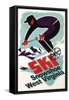 Snowshoe, West Virginia - Vintage Skier-Lantern Press-Framed Stretched Canvas