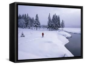 Snowshoeing on the Shores of Second Connecticut Lake, Northern Forest, New Hampshire, USA-Jerry & Marcy Monkman-Framed Stretched Canvas