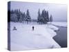 Snowshoeing on the Shores of Second Connecticut Lake, Northern Forest, New Hampshire, USA-Jerry & Marcy Monkman-Stretched Canvas