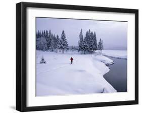 Snowshoeing on the Shores of Second Connecticut Lake, Northern Forest, New Hampshire, USA-Jerry & Marcy Monkman-Framed Photographic Print