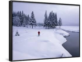 Snowshoeing on the Shores of Second Connecticut Lake, Northern Forest, New Hampshire, USA-Jerry & Marcy Monkman-Framed Photographic Print