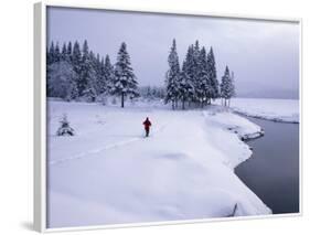 Snowshoeing on the Shores of Second Connecticut Lake, Northern Forest, New Hampshire, USA-Jerry & Marcy Monkman-Framed Photographic Print