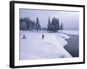 Snowshoeing on the Shores of Second Connecticut Lake, Northern Forest, New Hampshire, USA-Jerry & Marcy Monkman-Framed Photographic Print