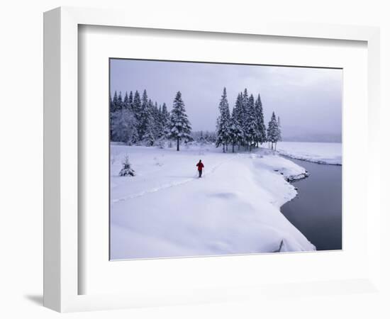 Snowshoeing on the Shores of Second Connecticut Lake, Northern Forest, New Hampshire, USA-Jerry & Marcy Monkman-Framed Photographic Print