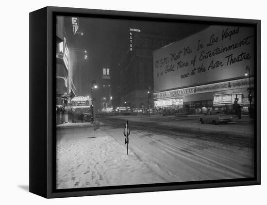 Snowstorm in New York City Leaves times Square Deserted-Frank Mastro-Framed Stretched Canvas