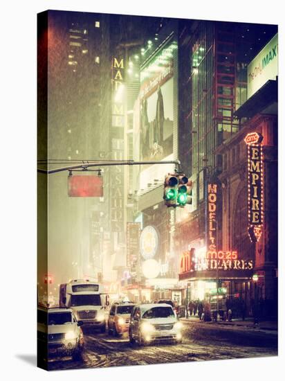 Snowstorm on 42nd Street in Times Square by Night-Philippe Hugonnard-Stretched Canvas