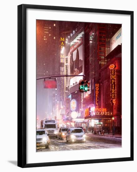 Snowstorm on 42nd Street in Times Square by Red Night-Philippe Hugonnard-Framed Photographic Print