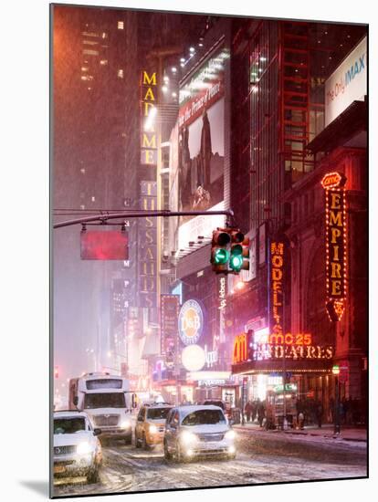 Snowstorm on 42nd Street in Times Square by Red Night-Philippe Hugonnard-Mounted Photographic Print