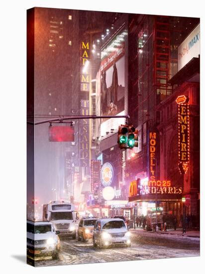 Snowstorm on 42nd Street in Times Square by Red Night-Philippe Hugonnard-Stretched Canvas